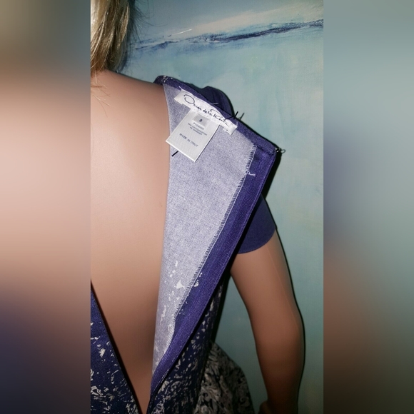 $2,400 OSCAR DE LA RENTA P15 GORGEOUS IVORY BLUE LACE PRINT RUNWAY DRESS US 8 - Picture 6 of 8